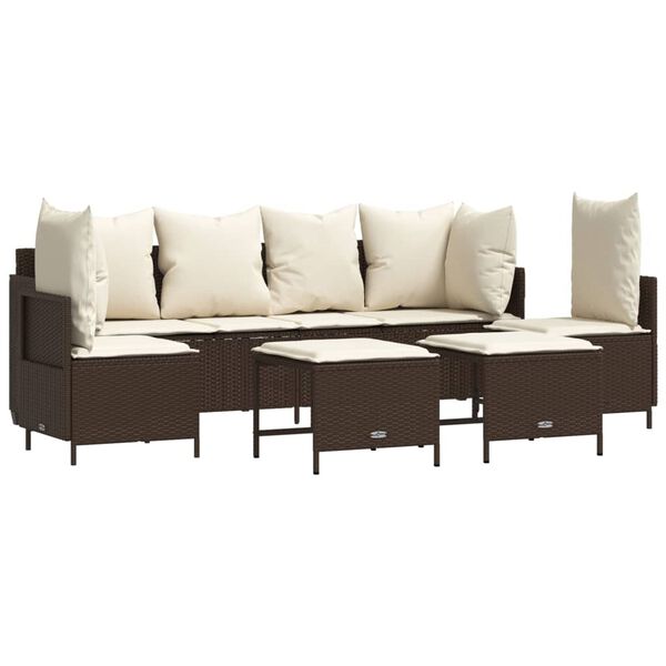 vidaXL Градински комплект с възглавници, 5 части, кафяв полиратан