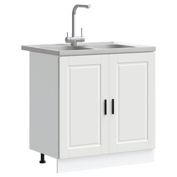 vidaXL Мивка с шкаф със съхранение Porto 2 pcs Бяло Инженерно дърво