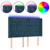 vidaXL LED горна табла за легло, тъмносиня, 147x16x118/128 см, кадифе