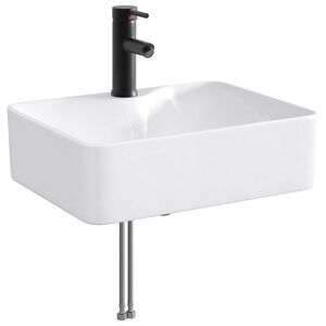 vidaXL Мивка за баня с кран и отвод Матово черно 48,5 x 37,5 x 13 см