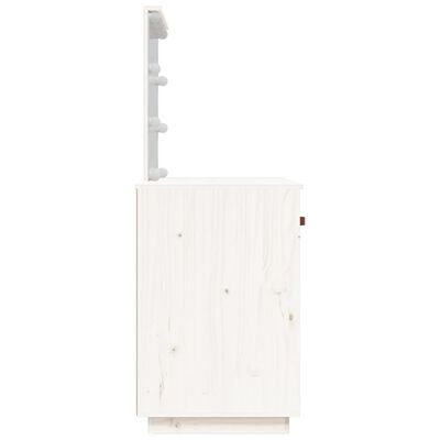 vidaXL Тоалетка с LED, бели, 95x50x133,5 см, борово дърво масив