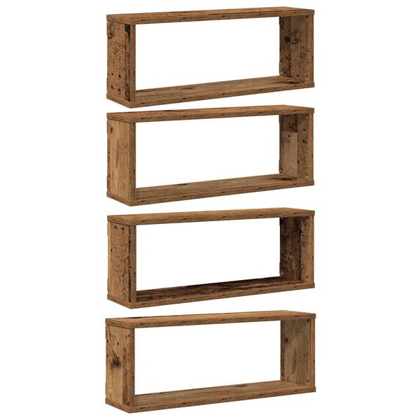vidaXL Wall Cube Shelves 4 бр. старо дърво 60x15x23 cm