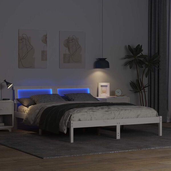 vidaXL Рамка за легло с таблото Бяло 150 x 200 cm Солидно борово дърво