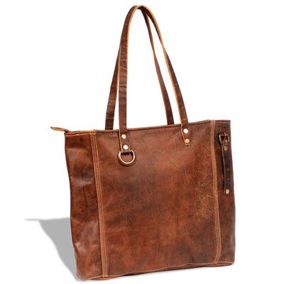 Чанта за шопинг, от естествена кожа, кафява