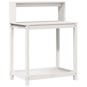 vidaXL Маса за разсаждане с рафтове, бяла, 82,5x50x109,5 см, бор масив