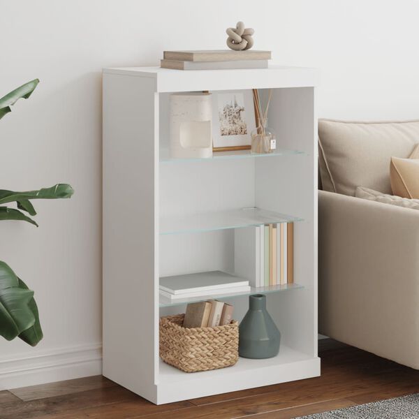 vidaXL Сайдборд с LED светлини, бял, 60,5x37x100 см