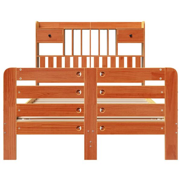 vidaXL Легло с етажерка за книги, без матрак, 135x190 см, бор масив