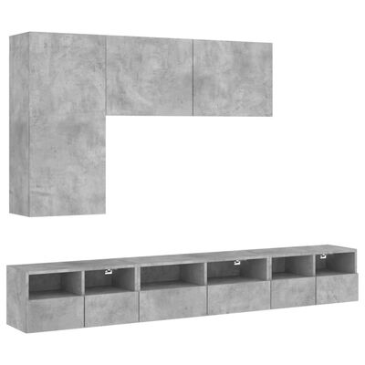 vidaXL ТВ стенни шкафове, 5 части, бетонно сиви, инженерно дърво