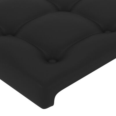 vidaXL LED горна табла за легло, черна, 200x5x78/88см, изкуствена кожа