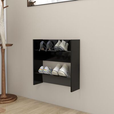 vidaXL Стенен шкаф за обувки, черен, 60x18x60 см, ПДЧ