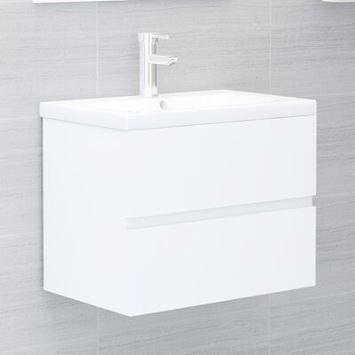 vidaXL Шкаф за баня с вградена мивка, бял, ПДЧ