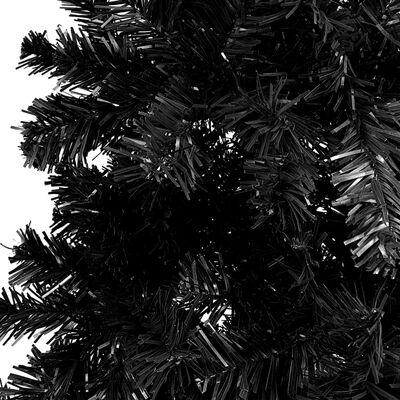 vidaXL Тънка изкуствена осветена коледна елха с топки, черна, 120 см