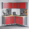 vidaXL Комплект работни шкафове с чекмедже с рафт 12 pcs Червен и сив