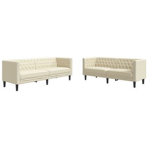 vidaXL Комплект диван от 2 части Chesterfield Cream Faux Leather