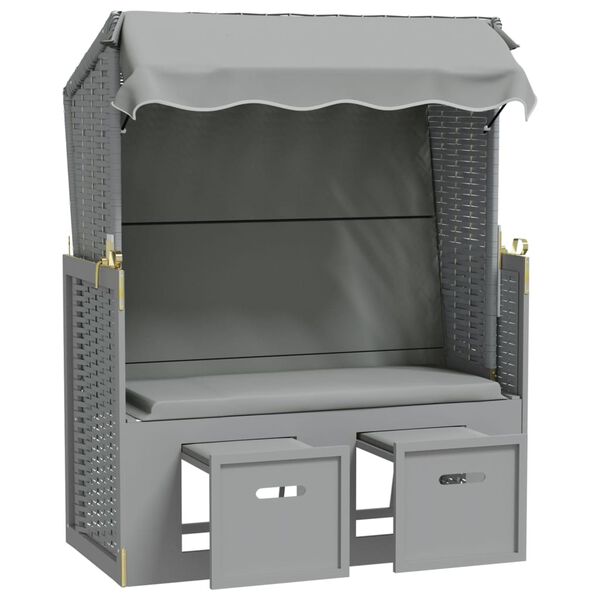 vidaXL Strandkorb с навес, полиратан и масивно дърво, сиво