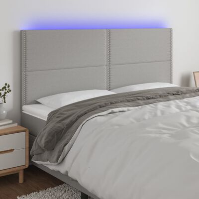 vidaXL LED горна табла за легло, светлосива, 200x5x118/128 см, плат