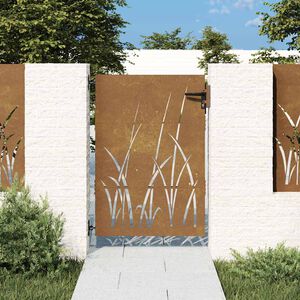 vidaXL Градинска порта 85x125 см, дизайн с кортенова стомана и трева