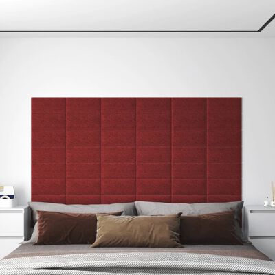 vidaXL Стенни панели, 12 бр, виненочервени, 30x15 см, плат, 0,54 м²