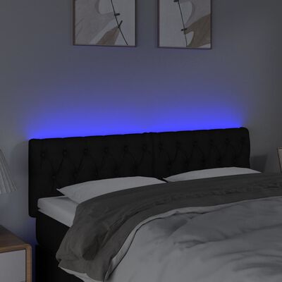 vidaXL LED горна табла за легло, черна, 160x7x78/88 см, плат