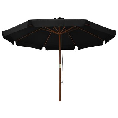 vidaXL Градински чадър с дървен прът, 330 см, черен