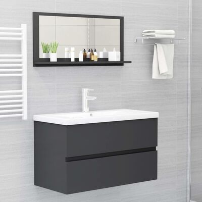 vidaXL Огледало за баня, сиво, 80x10,5x37 см, ПДЧ