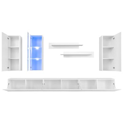 vidaXL ТВ секция от 8 части с LED осветление, силен гланц, бяла