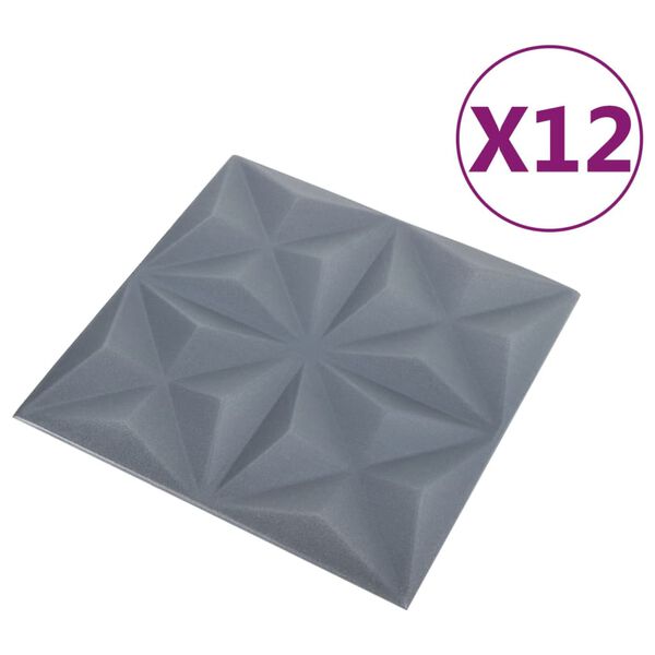 vidaXL 3D стенни панели, 12 бр, 50x50 см, оригами сиво, 3 м&sup2;