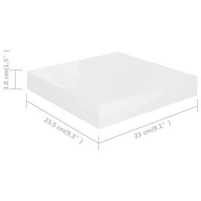 vidaXL Окачен стенен рафт, бял гланц, 23x23,5x3,8 см, МДФ