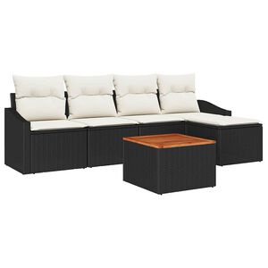 vidaXL Градински Софа Комплект с възглавница 6 pcs Черно полиратан