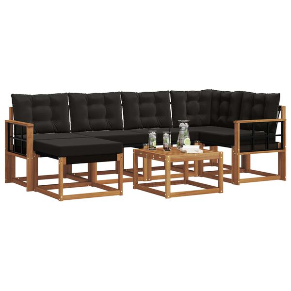 vidaXL Комплект дивани за открито 7 pcs Естествено и черно