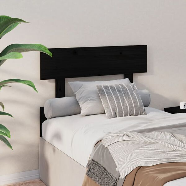 vidaXL Горна табла за легло, черна, 93,5x3x81 см, бор масив