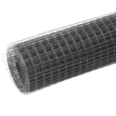 vidaXL Кокошкарска мрежа, стомана с PVC покритие, 25х0,5 м, сива