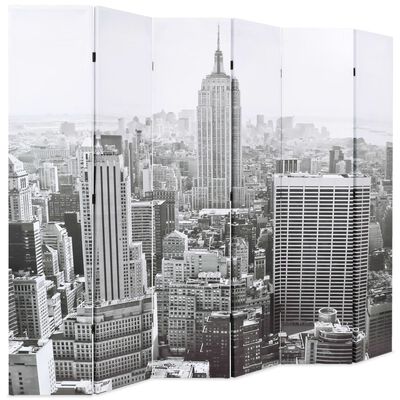 vidaXL Сгъваем параван за стая, 228x170 см, дневен Ню Йорк, черно-бял