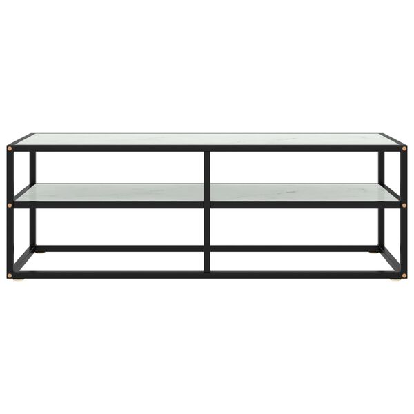 vidaXL ТВ шкаф, черен, бяло мраморно стъкло, 120x40x40 см