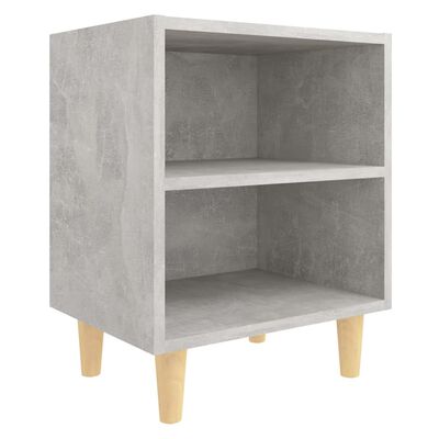vidaXL Нощно шкафче с крака от дървен масив, бетонно сиво, 40x30x50 см