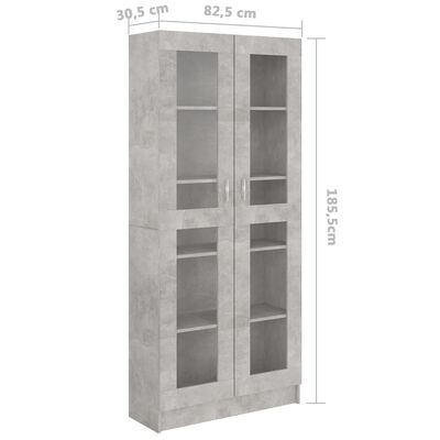 vidaXL Шкаф витрина, бетонно сив, 82,5x30,5x185,5 см, ПДЧ