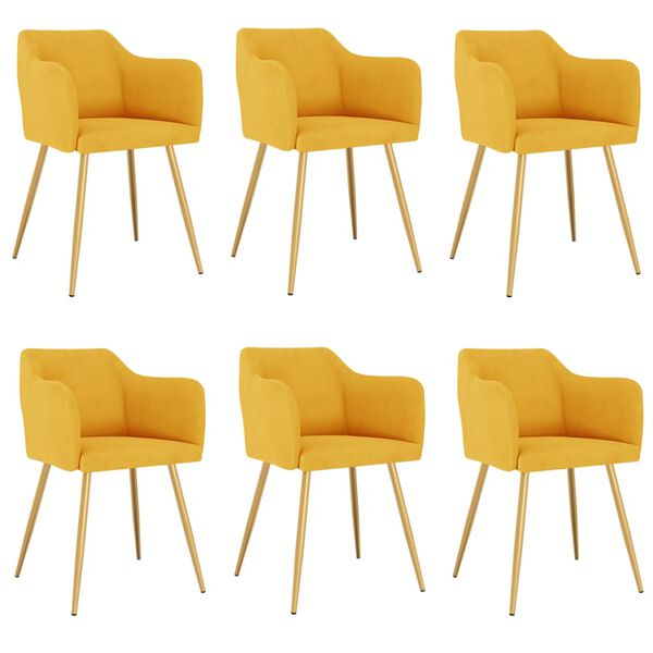 vidaXL Трапезни столове, 6 бр, жълти, кадифе