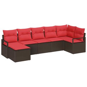 vidaXL Комплект дивани с възглавница 7 pcs Кафяво и червено полиратан