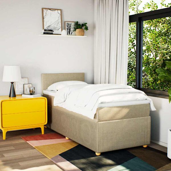 vidaXL Боксспринг легло с матрак, кремава, 90x190 см, плат