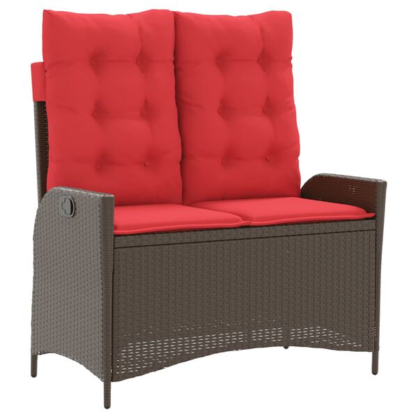 vidaXL Накланяща се градинска пейка с възглавници кафяв полиратан