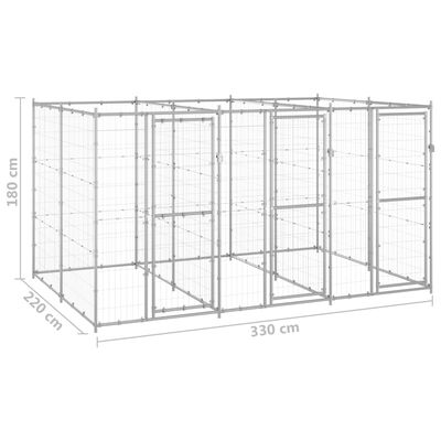 vidaXL Външна клетка за куче, поцинкована стомана, 7,26 м²
