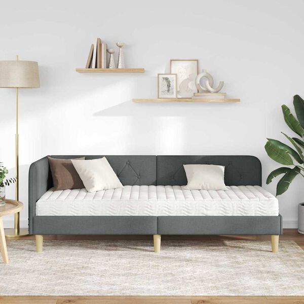 vidaXL Ъглова рамка за легло с матрак Тъмен сив 80 x 200 cm текстил