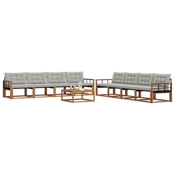 vidaXL Комплект дивани за открито 9 pcs Естествено и светло сиво