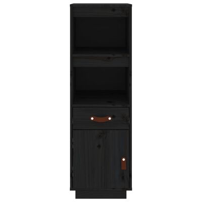 vidaXL Висок шкаф, черен, 34x40x108,5 см, борово дърво масив