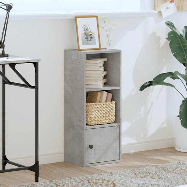 vidaXL Библиотека, бетонно сива, 31x24x77 см, инженерно дърво