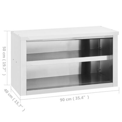 vidaXL Кухненски стенен шкаф, 90x40x50 см, неръждаема стомана