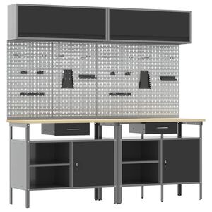 vidaXL Комплект работна маса с чекмедже с рафт 8 pcs Черен и Сив