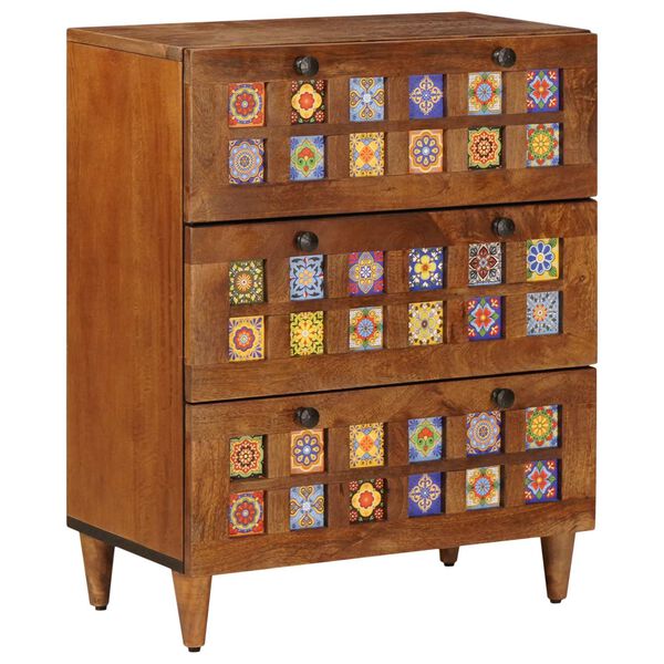 vidaXL Служебен шкаф 3 pcs Орех Солидно мангово дърво