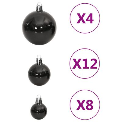 vidaXL Комплект коледни топки от 111 части, черни, полистирен