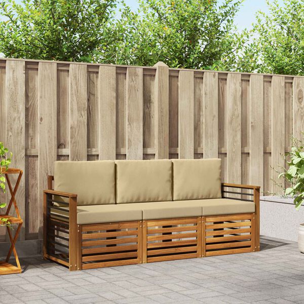 vidaXL Комплекти дивани 3 pcs Натурален и Бежов Солидно акациево дърво